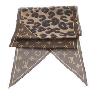 LOUIS VUITTON エシャルプ スカーフ レオパード柄 シルク ブラウン