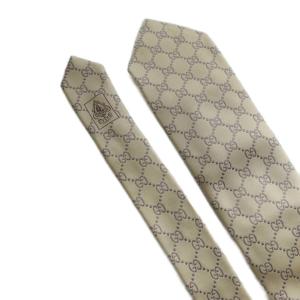 GUCCI ネクタイ レギュラータイ GG柄 総柄 シルク ベージュ 紫 パープル /SS OS GY18