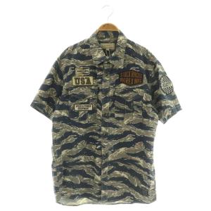 タイガーストライプ カモフラージュ 半袖ミリタリーシャツ タイガーカモ XL ネイビー グレー /MY