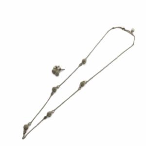 ネックレス ピアス セット アクセサリー ラインストーン ロゴ シルバー色 GY18 /MQ