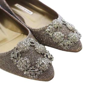 MANOLO BLAHNIK Hangisi パンプス ビジュー 35 ブラウン