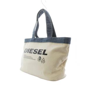 DIESEL トートバッグ 白 ホワイト 青 ロゴプリント デニム切り替え GY18 /RI OS