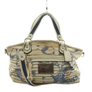 POPPY ハンドバッグ ショルダーバッグ 2way ロゴ スパンコール レザー キャンバス ベージュ