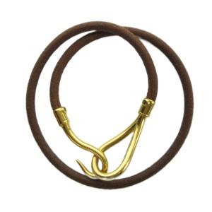 HERMES ブレスレット アクセサリー バングル レザー ゴールド金具 茶 ブラウン GY18 /MQ OH