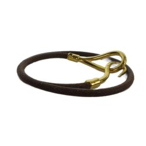 HERMES ブレスレット アクセサリー バングル レザー ゴールド金具 茶 ブラウン GY18 /MQ OH