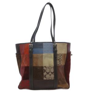 COACH トートバッグ 手提げ レザー スエード キャンバス シグネチャー パッチワーク マルチカラー 5127