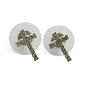 ピアス アクセサリー ロゴ ラインストーン 十字架 シルバー色 GY11 /MQ