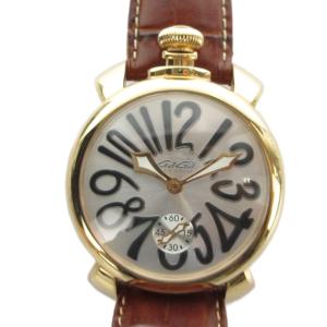 MANUALE 48 48mm 腕時計 手巻き スモセコ レザーベルト ゴールドカラー