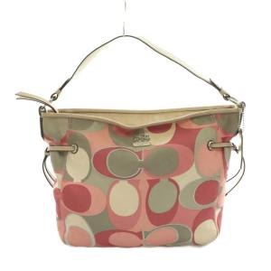 シグネチャー トートバッグ ハンド キャンバス レザー マルチカラー ピンク グレー 19400 /SS