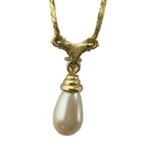 Christian Dior ネックレス アクセサリー ラインストーン フェイクパール ゴールド色 GY18 /MQ OH
