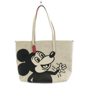 ミッキー × キース ヘリング トートバッグ ハンドバッグ ショルダーバッグ ロゴ PVC レザー 白