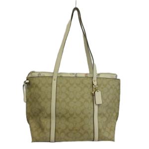 MAY TOTE トートバッグ PVC レザー シグネチャー 花柄 タンポポ ロゴ ゴールド金具 ベージュ