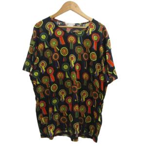 ヴィンテージ Tシャツ カットソー 勲章 リボンモチーフ L 黒 マルチカラー 総柄 半袖 /PP GY40