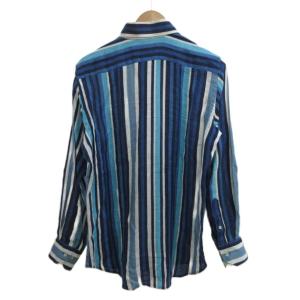 ETRO カジュアルシャツ 麻 リネン M 青 ブルー ストライプ柄 長袖 レギュラーカラー /PP GY40