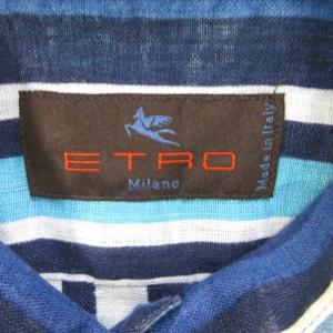 ETRO カジュアルシャツ 麻 リネン M 青 ブルー ストライプ柄 長袖 レギュラーカラー /PP GY40