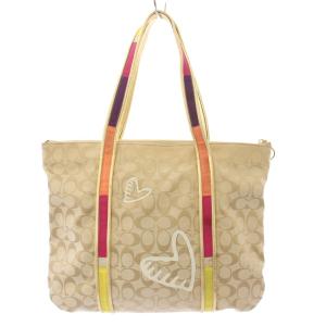 COACH ポピー トートバッグ シグネチャー プリント チャーム付き ベージュ 14537 /TK GY18