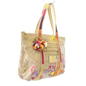 COACH ポピー トートバッグ シグネチャー プリント チャーム付き ベージュ 14537 /TK GY18