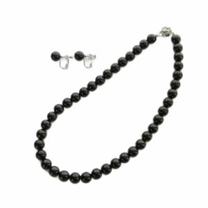 ジェット ネックレス アクセサリー イヤリング セット 両耳用 Silver925 黒 ブラック GY11