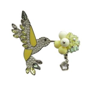 ピンブローチ アクセサリー ラインストーン 鳥 黄 イエロー シルバー色 GY18 /MQ