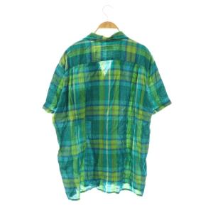 Christian Dior MONSIEUR 半袖シャツ リネン混 チェック柄 L 緑 グリーン マルチカラー /ES GY05