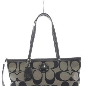 COACH キャンバス トートバッグ レザー シグネチャー ロゴ グレー F15112 /SR GY18
