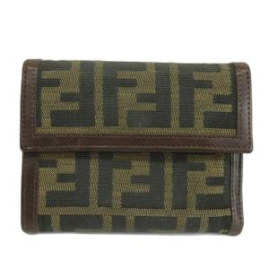 財布 二つ折り キャンバス レザー ズッカ柄 茶色 ブラウン /XZ GY18