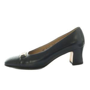 Salvatore Ferragamo パンプス スクエアトゥ チャンキーヒール 7D 24.5cm 紺 51945 /MI GY11