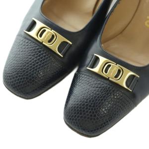 Salvatore Ferragamo パンプス スクエアトゥ チャンキーヒール 7D 24.5cm 紺 51945 /MI GY11