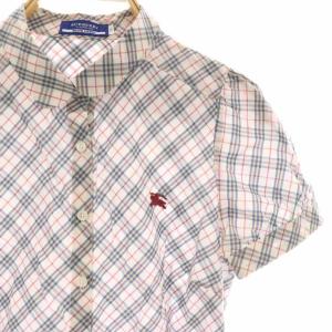 BURBERRY BLUE LABEL シャツ ブラウス 半袖 チェック柄 ロゴ 38 白 GY11 /SY OS