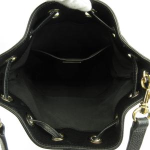 ショルダーバッグ 巾着バッグ レザー ロゴ ゴールド金具 黒 ブラック