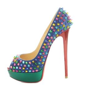 Christian Louboutin パンプス オープントゥ ピンヒール プラットフォーム スタッズ 36.5 23.5cm マルチカラー /MI