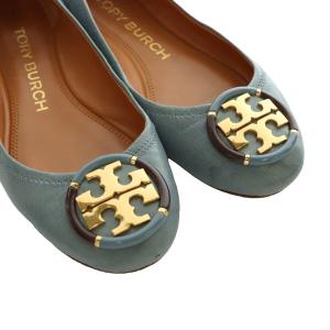 TORY BURCH バレエシューズ フラット レザー 6M ブルーグレー /SS OS GY18