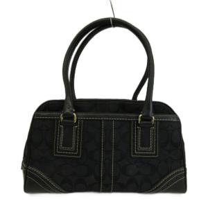 COACH ハンプトンズ ハンドバッグ ミニボストン 肩掛け キャンバス レザー シグネチャー 黒 ブラック 10532