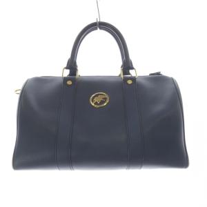 ハンドバッグ ミニボストンバッグ レザー ロゴ 青 ブルー /SR
