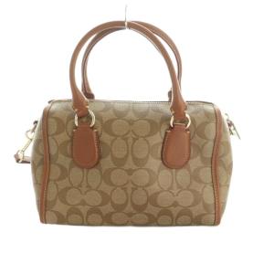 COACH 2WAY ショルダーバッグ ハンドバッグ PVC レザー シグネチャー柄 茶 F34084 /MI GY17