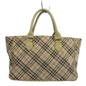 BURBERRY BLUE LABEL ハンドバッグ トート ナイロン レザー チェック柄 ピンク /XZ GY13