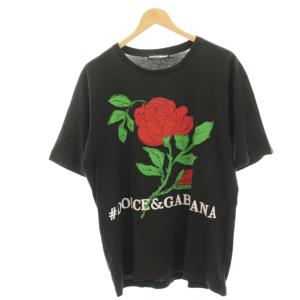 Tシャツ カットソー 半袖 花柄 プリント ロゴ 46 黒 ブラック /HN GY18