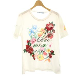Tシャツ カットソー 半袖 花柄 フラワーモチーフ ロゴ ラインストーン 44 白 ホワイト WD0228102
