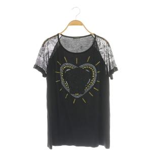 Tシャツ カットソー 半袖 レース メデューサ スタッズ装飾 黒 マルチカラー A66357 A211144