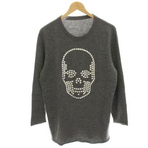 ニット セーター 長袖 スカル ビジュー装飾 カシミヤ カットオフ M グレー/HN GY18