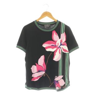 Tシャツ カットソー 半袖 花柄プリント L ブラック マルチカラー /DF GY18