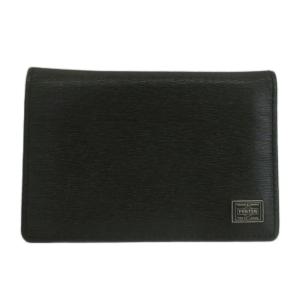 カレント CURRENT 吉田カバン カードケース 名刺入れ 二つ折り レザー 型押し ロゴプレート 黒