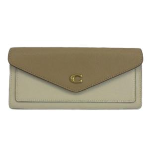 ウィン ソフト ウォレット カラーブロック 長財布 二つ折り レザー Cロゴ ゴールド金具 ベージュ C2622