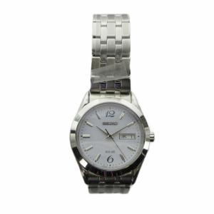SEIKO V158-0AZ0 腕時計 ソーラー 白文字盤 カレンダー付き デイト シルバーカラー