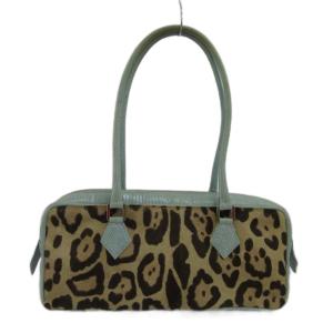 VALENTINO GARAVANI ハンドバッグ 肩掛け ハラコ レザー リザード型押し ヒョウ柄 レオパード ベージュ ミントグリーン /XZ