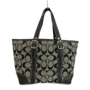 COACH ハンドバッグ キャンバス レザー シグネチャー 黒 ブラック 6043 /XZ GY11
