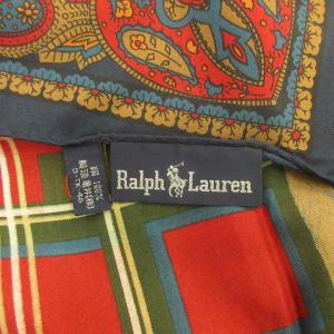 RALPH LAUREN スカーフ 絹 シルク タータンチェック柄 ペイズリー柄 総柄 ロゴ マルチカラー /XZ GY18