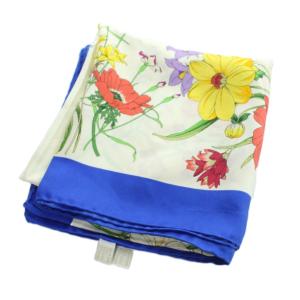 GUCCI 大判スカーフ ストール 花柄 絹 シルク ロゴ 総柄 マルチカラー GY18 /MQ OH