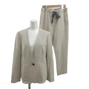 セットアップ スーツ ジャケット 上着 パンツ 上下2点セット 40 ベージュ ノーカラー 長袖 ドローストリングウエスト