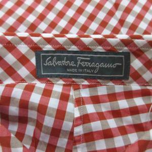 Salvatore Ferragamo カジュアルシャツ L 赤 レッド チェック柄 半袖 レギュラーカラー /PP GY18